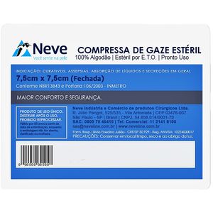 Compressa Gaze Neve Estéril 13 fios 7.5x7.5cm - 10 unidades