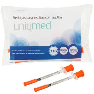 Seringa Uniqmed Insulina 0,5mL Agulha 6x0,25mm 31G - 10 unidades