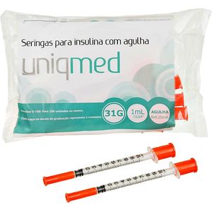 Seringa Uniqmed Insulina 1mL com Agulha 6x0,25mm 31G - 10 unidades