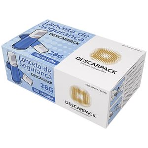 Lanceta de Segurança 28G Azul Descarpack - Caixa com 100 unidades