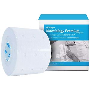 Bandagem Elástica Kinesiology Premium Branca com Furos 5cmX5m - unidade