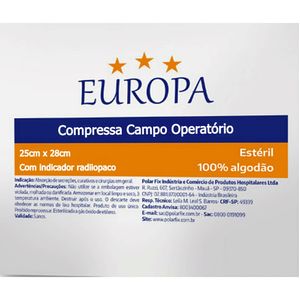 Compressa Campo Operatório Europa Estéril 25x28cm - 5 compressas