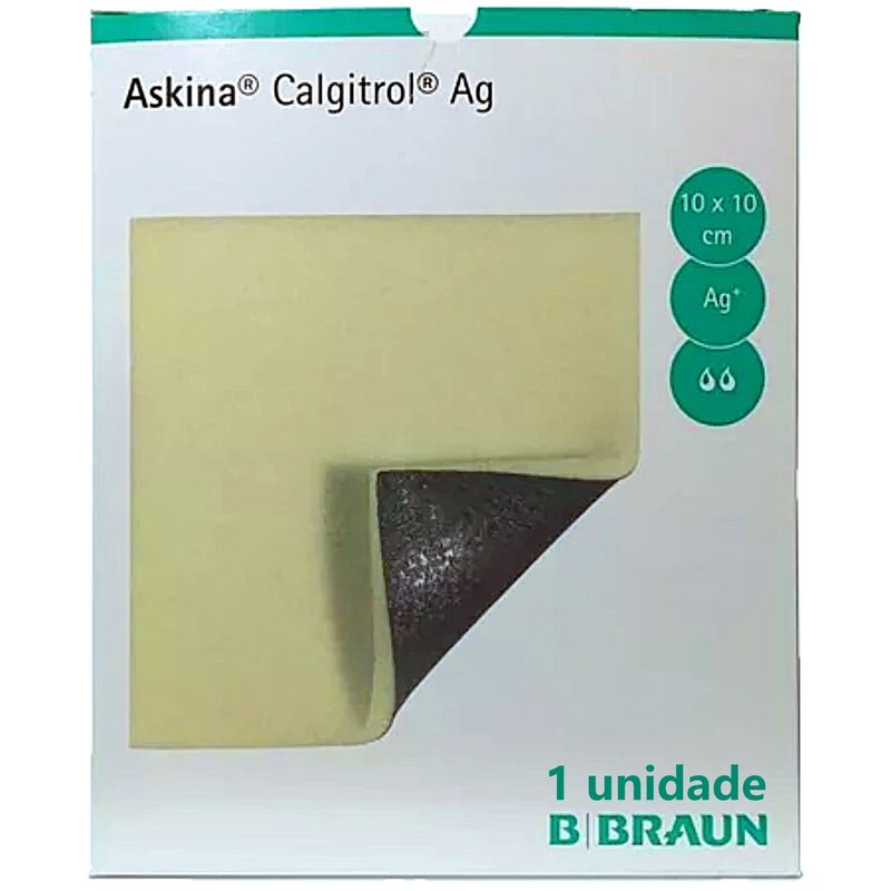 Frente Embalagem Askina Calgitrol AG B.Braun Alginato Prata 10X10cm