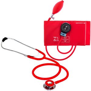 Conjunto Aparelho Pressão Nylon + Estetoscópio Duplo Vermelho CJ0730