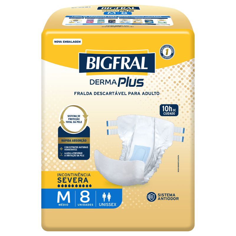 Fralda-Geriatrica-Derma-Plus-BigFral-Tamanho-M-com-8-unidades