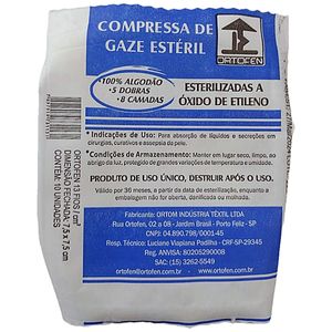 Compressa de Gaze Estéril Ortofen 13 fios 7,5x7,5cm - 10 gazes