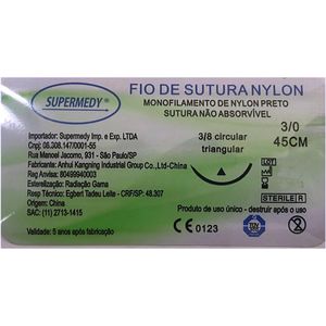 Fio Sutura Supermedy Nylon 3-0 Agulha 24mm 3/8 - unidade