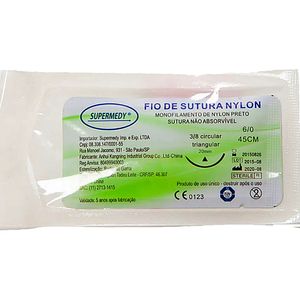 Fio Sutura Supermedy Nylon 6-0 Agulha 20mm 3/8 - unidade