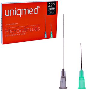 Microcânula Ultra-Premium Uniqmed 22Gx50mm Agulha Auxiliar 21Gx1 - unidade