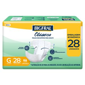 Fralda Geriátrica Clássica Bigfral - Tamanho G - 28 unidades - Novo Modelo