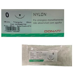 Fio Sutura Donati Nylon Monofilamento 0 Agulha 20mm 3/8 - unidade