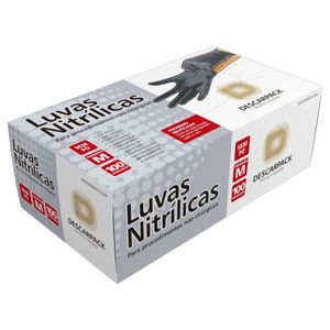 Luva Nitrílica Descartável Descarpack Preta - Tamanho M - 100 Unidades