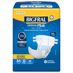 Fralda Geriátrica Derma Plus Noturna BigFral - Tamanho M - 8 unidades