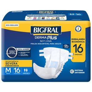 Fralda Geriátrica Derma Plus Noturna BigFral - Tamanho M - 16 unidades