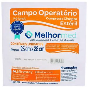 Campo Operatório MelhorMed Tipo20 Estéril 25X28cm - 5 unidades