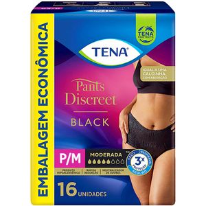 Roupa Íntima Descartável TENA Pants Discreet Black P/M - Com 16 unidades