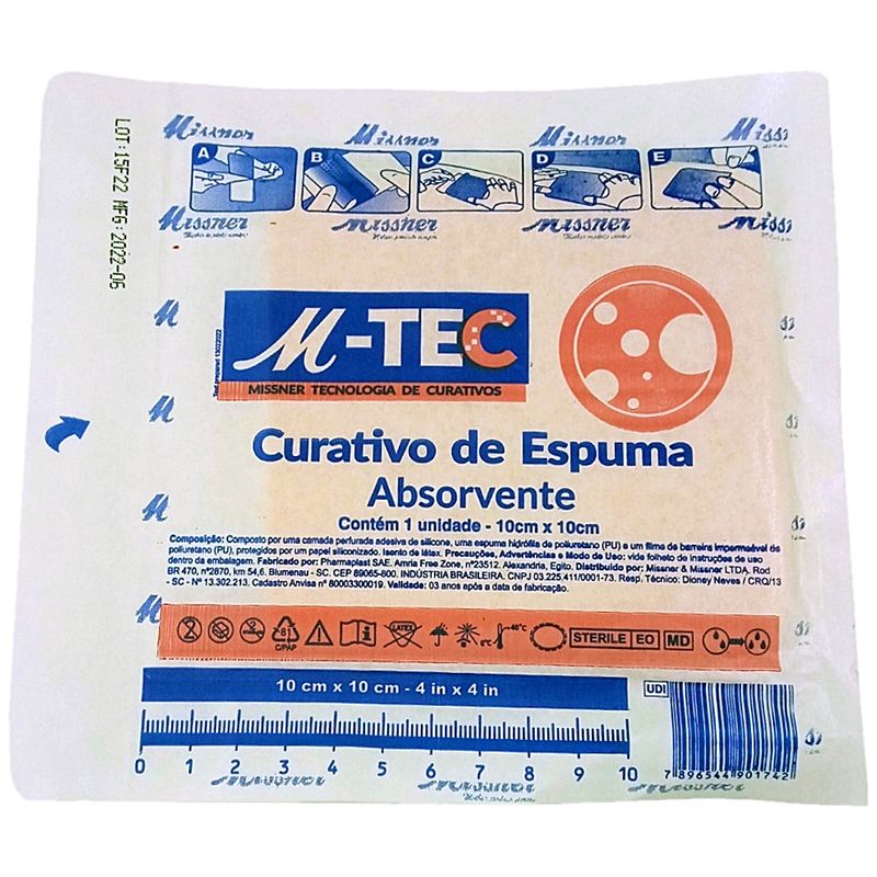 Curativo-Espuma-Absorvente-M-Tec-Missner-10x10cm-Produto