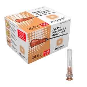 Agulha Hipodérmica Descarpack - 13x0,45mm - Marrom - 100 unidades