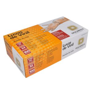 Luva de Vinil Transparente Descarpack - Com Pó - M - Caixa com 100 luvas