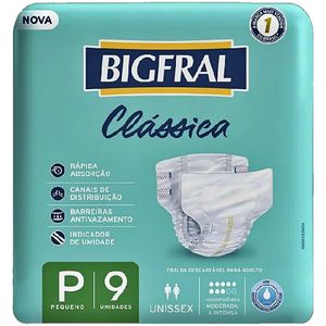 Fralda Geriátrica Clássica Bigfral - Tamanho P - 9 unidades