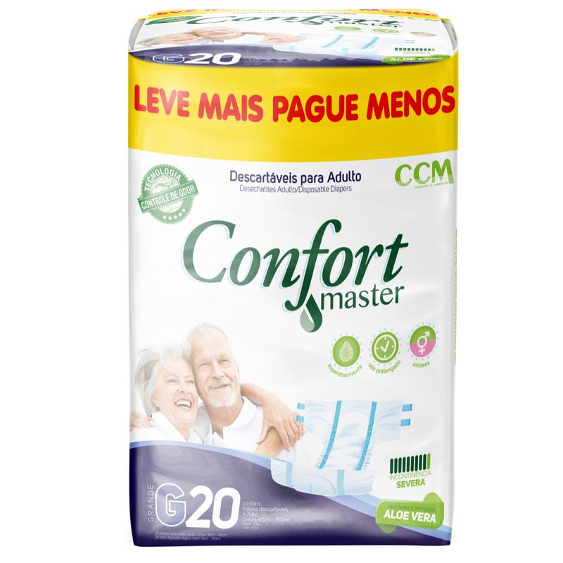 Frente-da-Embalagem-da-Fralda-Geriatrica-Confort-Master-Tamanho-G-com-20-Unidades
