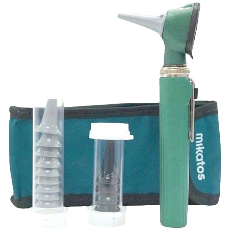 Kit-Completo-Mini-Otoscopio-Verde-Mikatos-LED