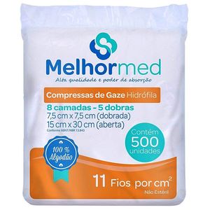 Compressa Gaze MelhorMed 11 Fios 7.5x7.5cm - 500 unidades