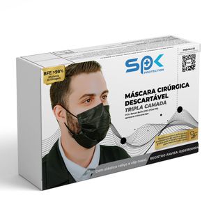 Máscara Cirúrgica Tripla Camada SPK Preta - 50 máscaras