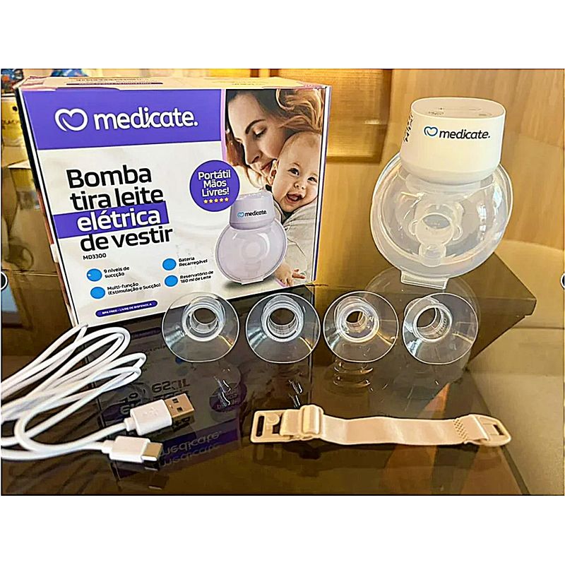 bomba-tira-leite-eletrica-de-vestir-medicate-md3300-itens-completo