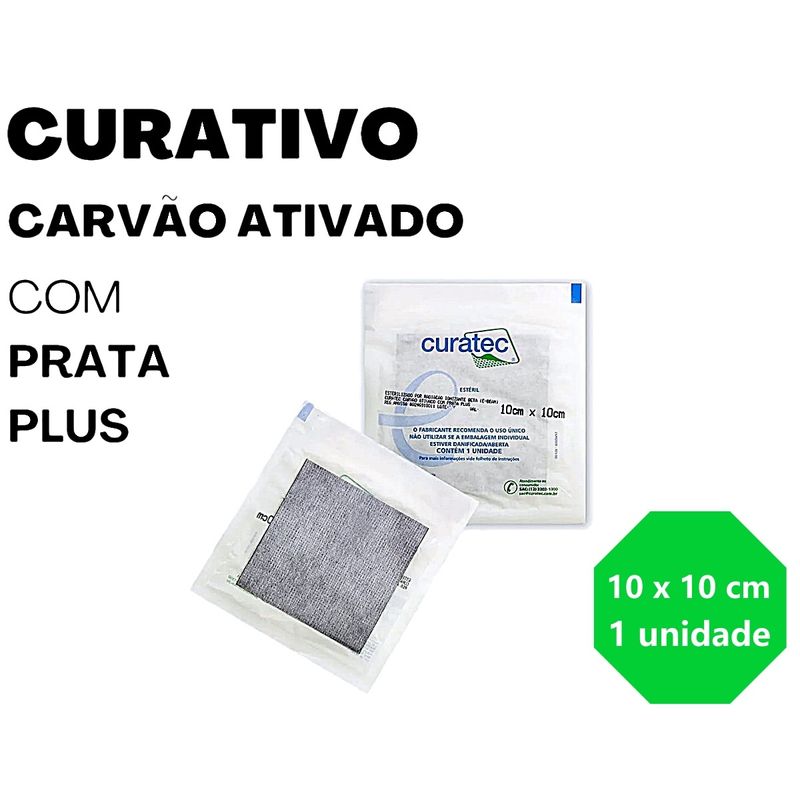 Informações do Curativo de Carvão Ativado com Prata Plus Curatec 10x10 cm