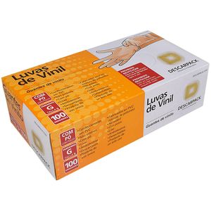 Luva de Vinil Transparente Descarpack - Com Pó - G - Caixa com 100 luvas