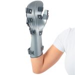 Humanizada mostrando a palma da mão com a tala