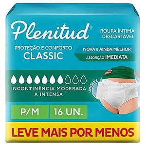 Roupa Íntima Descartável Unissex Classic Plenitud - 16 Unidades - P/M