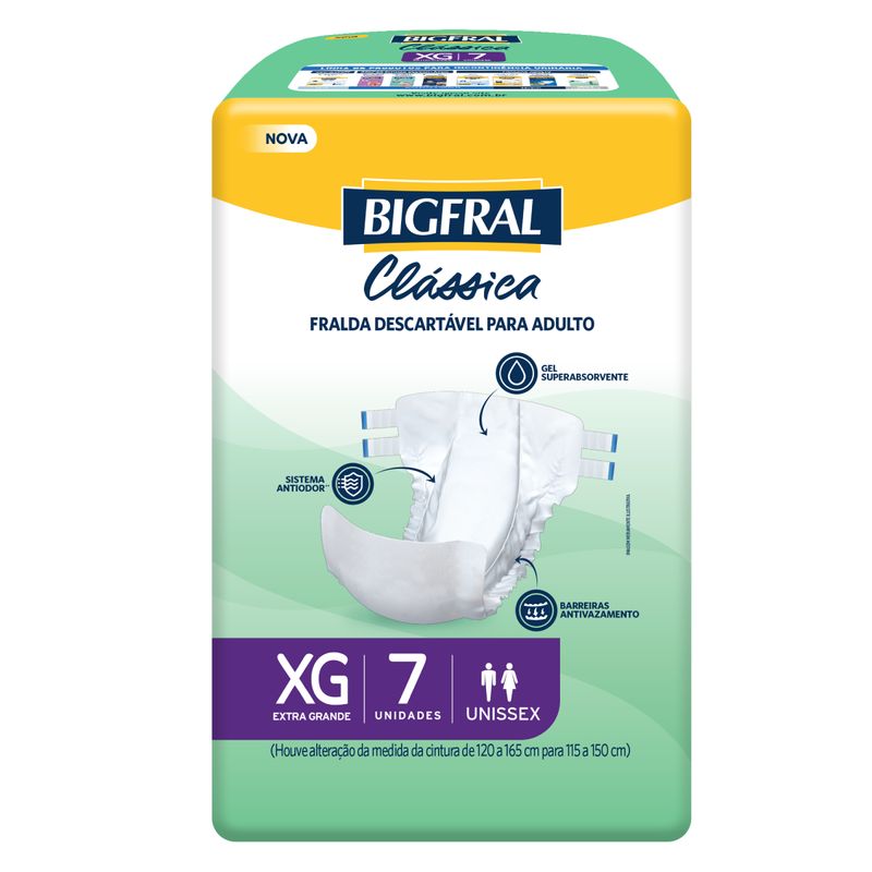 Fralda Geriátrica Clássica Bigfral XG 7 unidades - Nova Embalagem