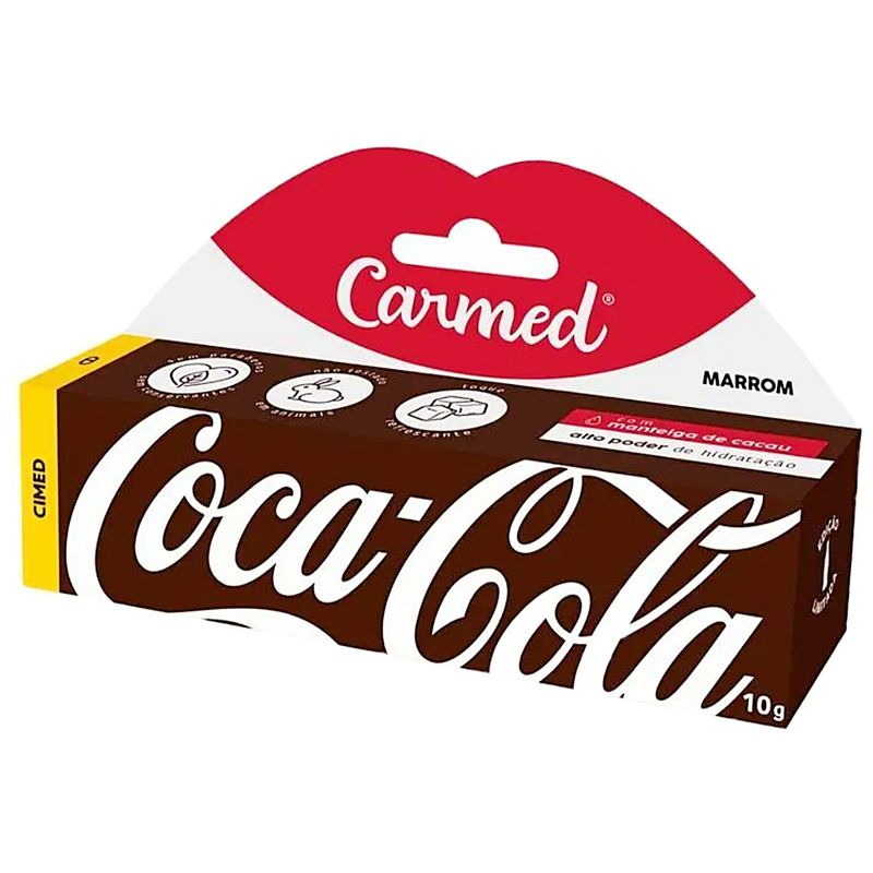Embalagem do Hidratante Labial Coca-Cola Marrom Carmed 10g