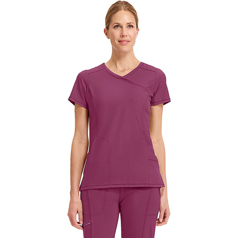 blusa-feminina-de-uniforme-medico-cherokee-cke2625a-vinho-visao-frontal