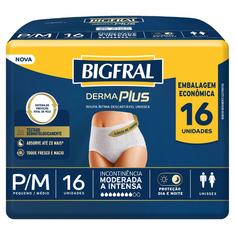 roupa-intima-derma-plus-bigfral-p/m-16-unidades-visao-produto