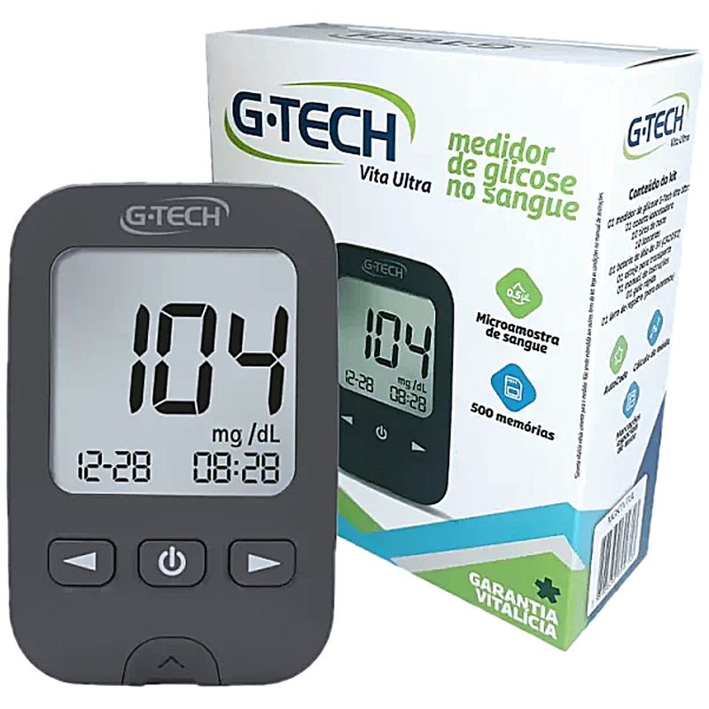 Embalagem do Kit Medidor de Glicose G-Tech Vita Ultra