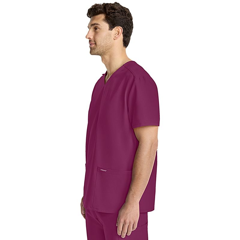 blusa-unissex-de-uniforme-medico-cherokee-cke00014a-vinho-perfil2