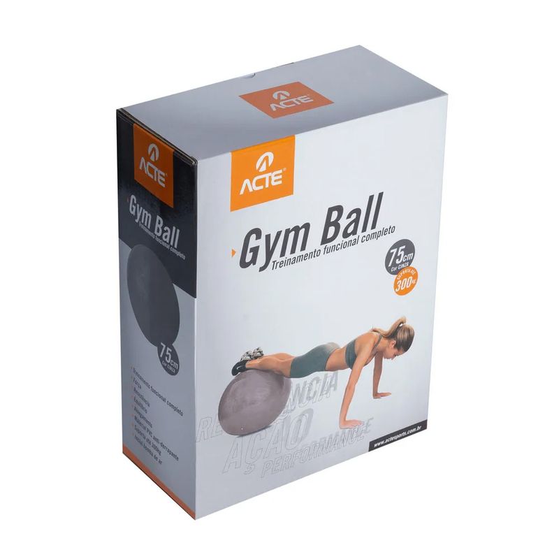 Lado da caixa da Bola de Pilates 75cm Cinza da Acte Sports