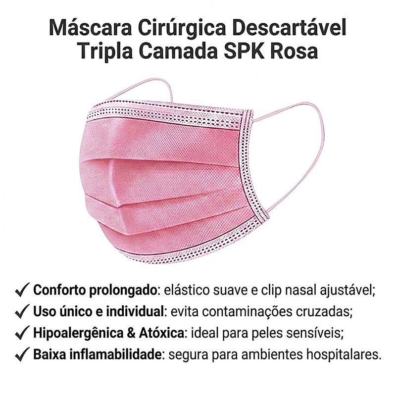 mascara-cirurgica-tripla-camada-spk-pink-50-unidades-informacoes