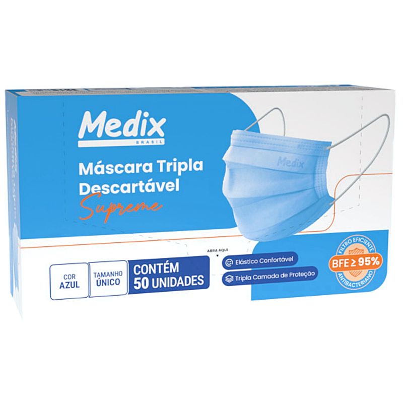 mascara-tripla-descartavel-supreme-medix-azul-50-unidades-embalagem